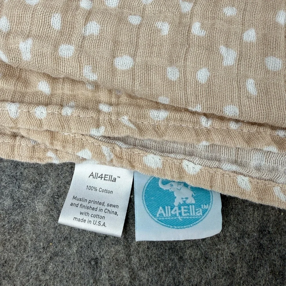 All4Ella Aussie Muslin Wrap Beige White‎ Dot Swaddle Lightweight 100% cotton